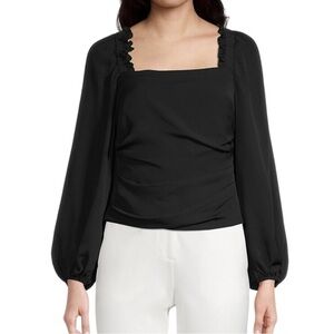 Ungaro Silk Square Neck Long Sleeve Black Blouse